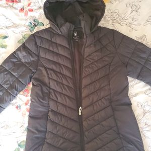 Spyder Women's Black Hooded Puffer Jacket SIZE LARGE Water Resistant. TOASTY!!